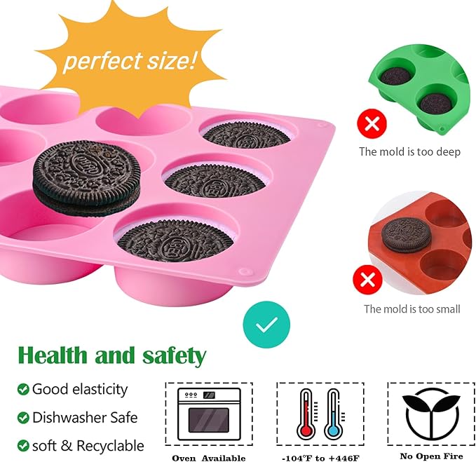 Actvty Round Chocolate Cookie Molds, 3 Pieces 12-Cavity Cylinder Chocolate Silicone Molds for Covered Cookie, Cookies Candy Jelly Mini Cakes and Muffin Baking(Pink)