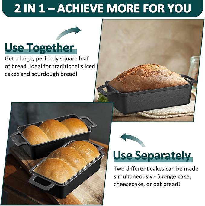 Leonyo 9"x5" Cast Iron Sourdough Loaf Pan, Pre-seasoned Dutch Oven, Black