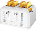 RAMJOY White Toaster 4 Slice, Dual Independent Controls, Extra Wide Slot Toasters for Bagel, Bread, Waffles, 7 Shade Settings, 4 Main Functions, Removable Crumb Tray, 1500 Watts, White Stainless Steel