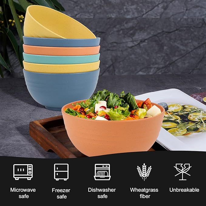 Homienly Plastic Bowls Alternative, Unbreakable Wheat Straw Cereal Bowls 8 PCS - Microwave & Dishwasher Safe Bowl for Cereal, Snack, Rice, Salad, Soup Bowls for Kitchen, Camping, Party(Muliti,26 OZ)