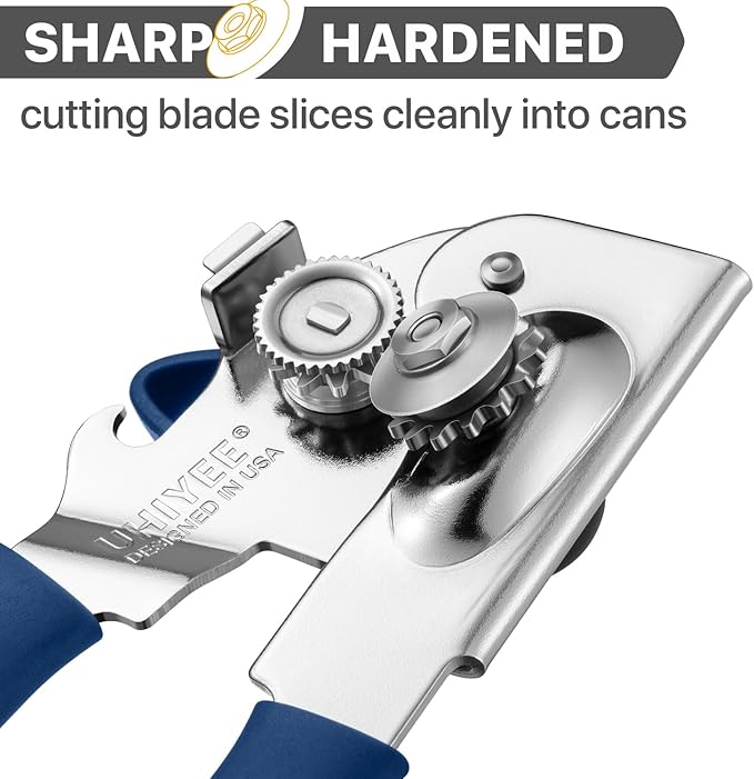 UHIYEE Heavy Duty Hand Can Opener with Comfortable Grip for Seniors, Blue