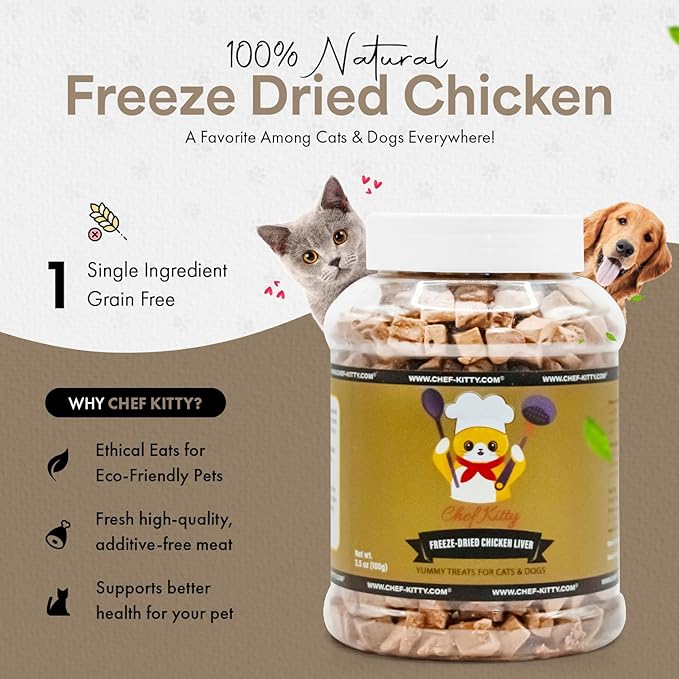 Chicken Liver Dog Treats | Freeze Dried Liver Treats for Dogs, 100% Human Grade, Single Ingredient | Grain-Free Kitten Treats, High Protein | No Additives or Preservatives | Tested in USA | 3.2 oz