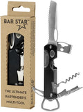 Bar Star Bartender's All-in-One Bar Tool Set: Corkscrew, Zester, Citrus Knife and Bottle Opener Kit with Magnet for Picnics, Tailgating, BBQs, Camping, Travel, Beach Parties and Bartending, Black