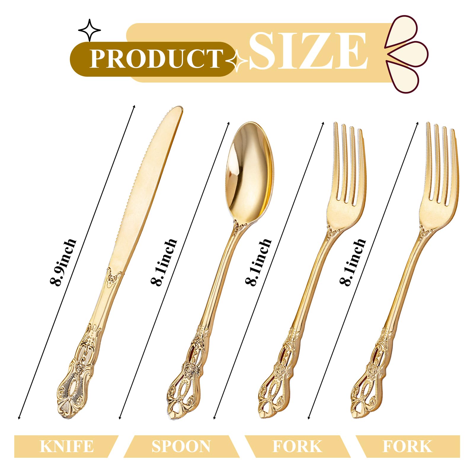 Joyido 200PCS Gold Silverware Disposable Elegant for Dinner Party Wedding