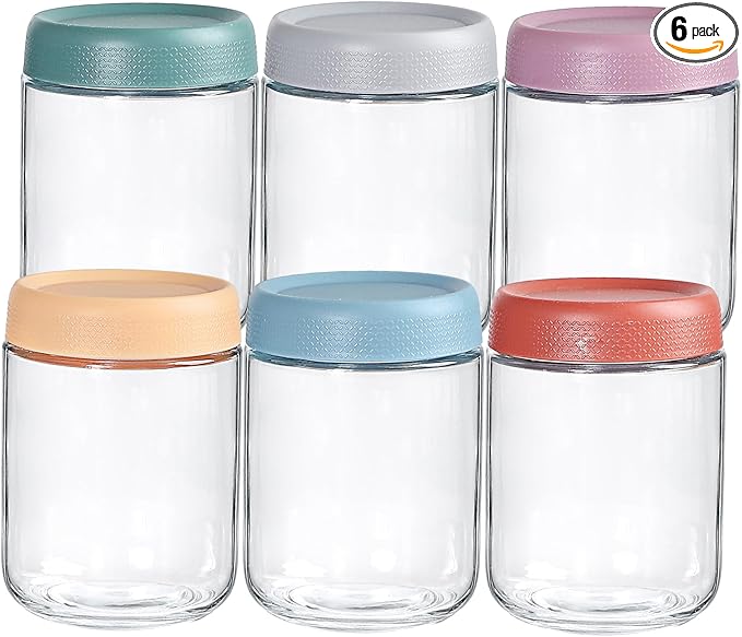 Yephets 16 oz Glass Jars with Airtight Lids, Wide Mouth Mason Jars, Glass Storage Containers for Fruit, Overnight Oats, Salad Dressing, Sauce, Cereal, Yogurt, Snacks (6)