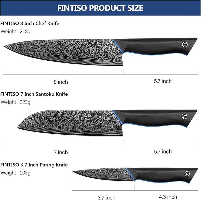 3 Piece Kitchen Knife Set, 67-Layer Damascus Steel, Ergonomic G10 Handle