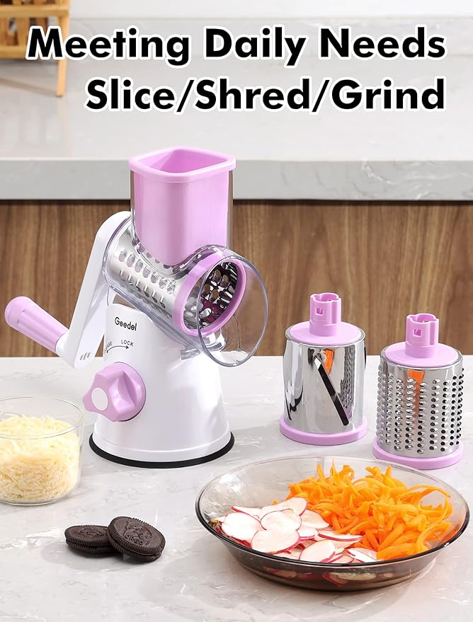 Geedel Rotary Cheese Grater Hand Crank, Cheese Shredder Vegetable Slicer