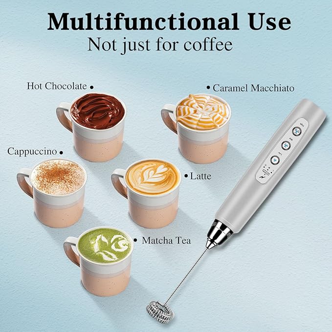 Milk Frother Wand Rechargeable Handheld Whisk Coffee 3 Speed Adjustable