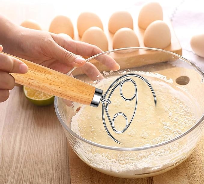 Agttete Danish Dough Whisk Stainless Steel Wood Handle for Sourdough Bread