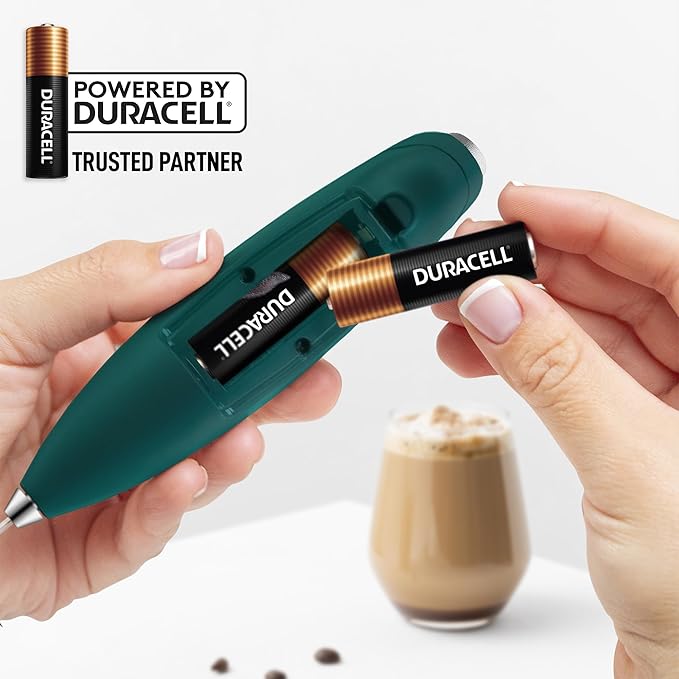 Zulay Kitchen Powerful Milk Frother Wand With Duracell Batteries - Ultra Fast Handheld Drink Mixer - Electric Whisk Foam Maker for Coffee, Lattes, Cappuccino & Matcha - Triple Whisk - Moss Green