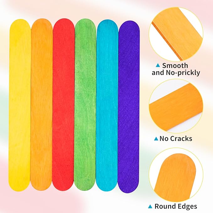 WISYOK 90Pcs 8 Inch Craft Sticks, Jumbo, Colorful