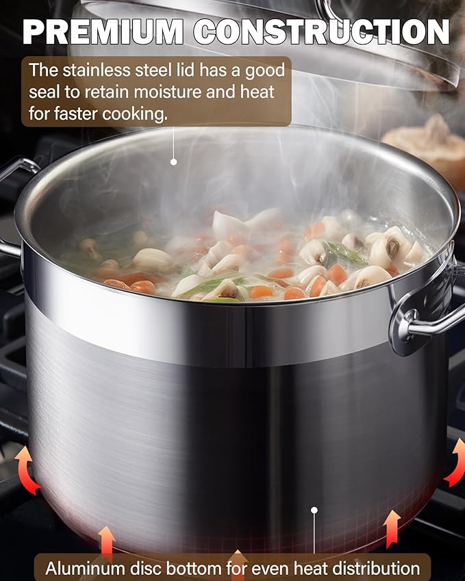 Cooks Standard Professional Stainless Steel Stock Pot, Heavy Duty Induction Soup Pot with Lid, Large Pot for Cooking Pasta, Soup, Oven Safe, Dishwasher Safe, Compatible with Most Stovetops, 30-Quart