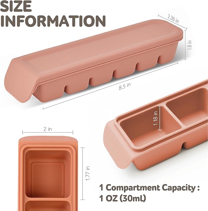 Firgi 1 oz/6 Sections Silicone Ice Cube Freezer Tray with Lid, 100% Food-Grade Platinum Silicone,Leak Resistance & Dishwasher Safe for Baby Food Prep,Breast Milk,Purees - Korean Made, Pastel Pink