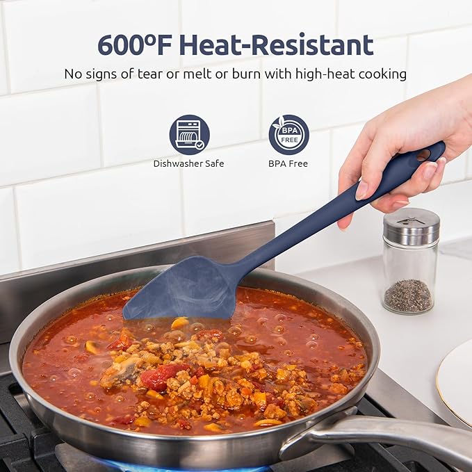 U-Taste Silicone Spoon Spatula Set of 3, 600°F High Temp, Midnight Blue