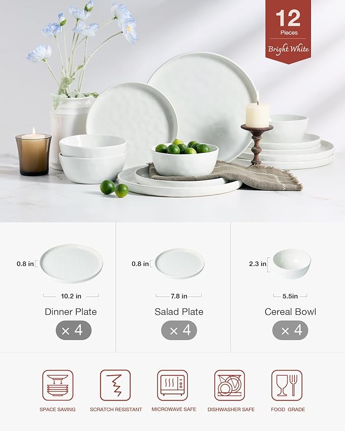 Famiware Mars Stoneware Dinnerware Set for 4, White