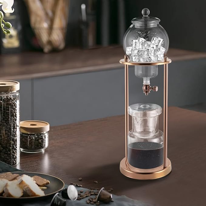 Uphilltool Cold Brew Drip Coffee Maker, 600ml/20.29oz Iced Coffee Brewer Machine Dripper Pot with Measuring Spoon and Stainless Steel Filter for Home Office Coffee Shop