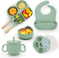MIICASA Silicone Baby Feeding Set, Baby Led Weaning Supplies, Baby Food Tableware Silicone Suction Plate, Bowl, Spoons, Fork, Waterproof Bib, Cup & Complementary Food Cake Mold, Baby Eating Utensils