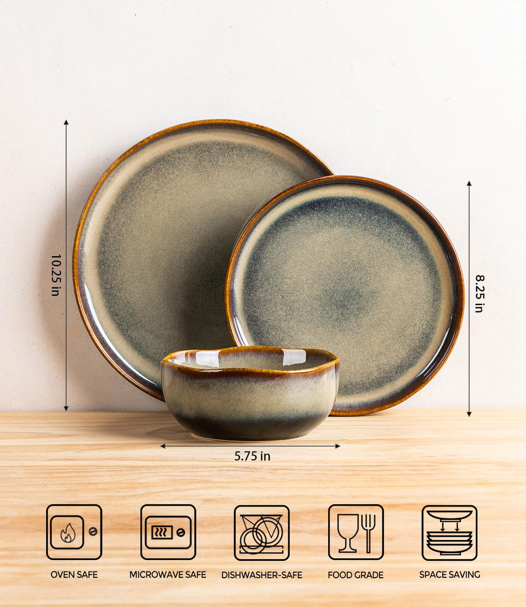 TheTerra Ceramic Dinnerware Set for 4, 12-Piece Plates and Bowls Set