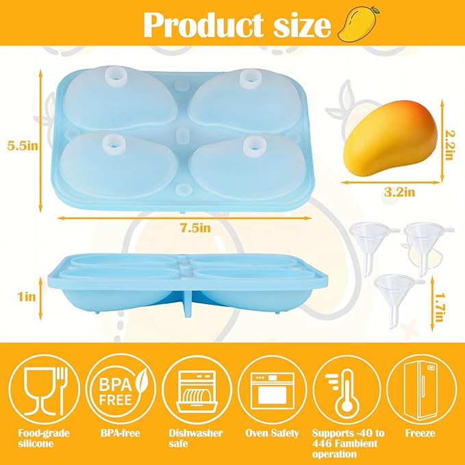Palksky Mango Silicone Molds, 2Pack 8 Cavity 3D Fruit Pastry Molds for Chocolate, Candy, Ice Cream, Pudding, Jelly, Bakeware, Mousse Cakes Baking Supplies