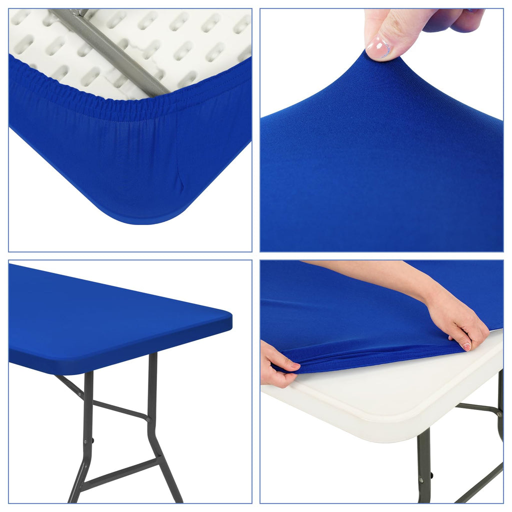 10 Pack Stretch Fabric Table Top Cap Cover, fits 8' Tables, Spandex Table Covers Washable Elastic Rectangle Tablecloth Protector for Indoor Outdoor Party Picnic Wedding, Royal Blue, 30" W x 96" L