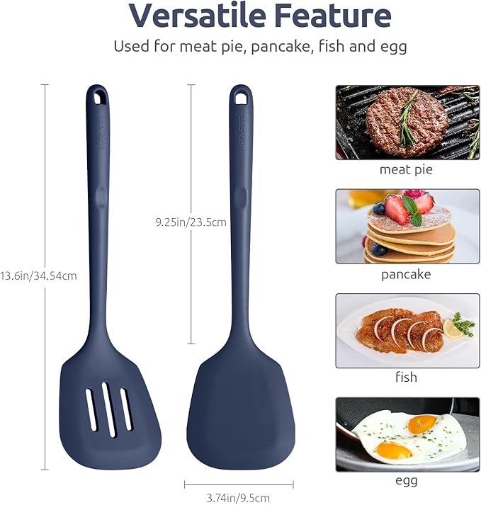 U-Taste Silicone Turner Spatula Set of 2, 13.6"Long/3.7"Wide, Midnight Blue