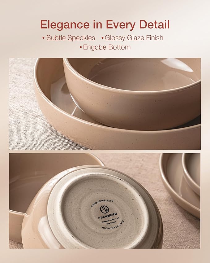 Famiware Milkyway 16-Piece Stoneware Plates and Bowls, Cinnamon Brown