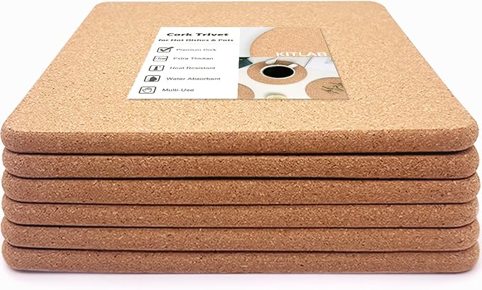 KITLAB Cork Trivets for Hot Dishes, Hot Pots and Pans, 8 Inch 6 Pcs