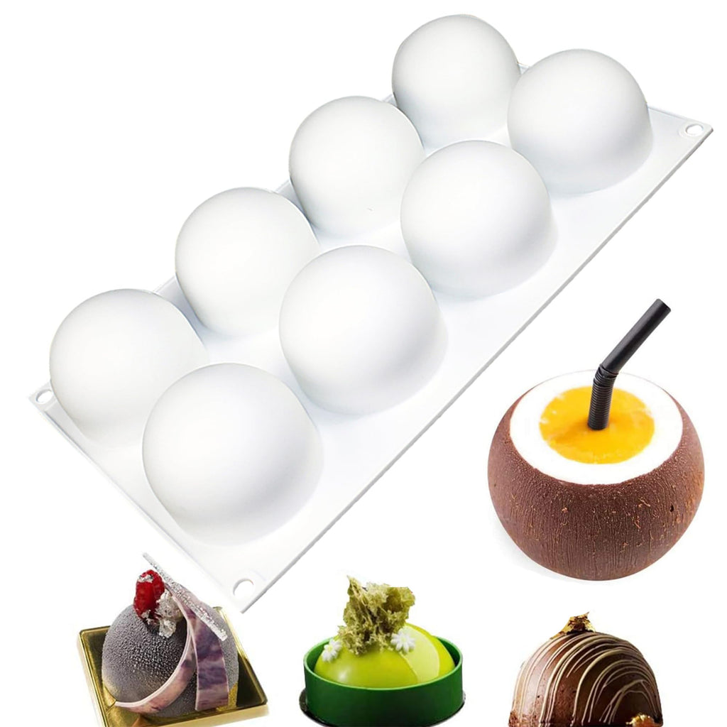 OCPO Kitchen 3D Sphere Silicone Mold for Baking Mousse Cake, 8 Cavities