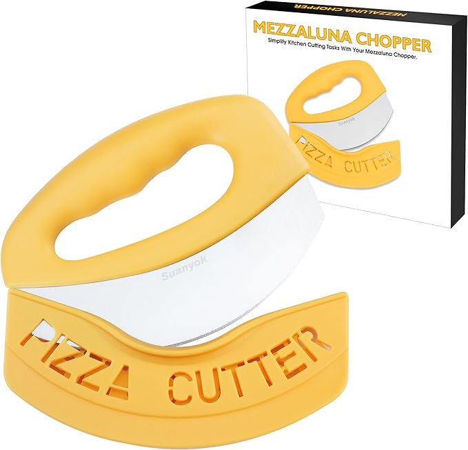 Suanyok Pizza Cutter Stainless Steel Rocker Blade with Cover(Yellow)