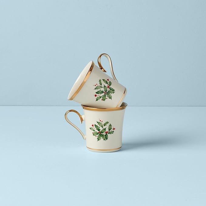 Lenox Hosting the Holidays Holly Porcelain Christmas Mug Set for 2, 14oz