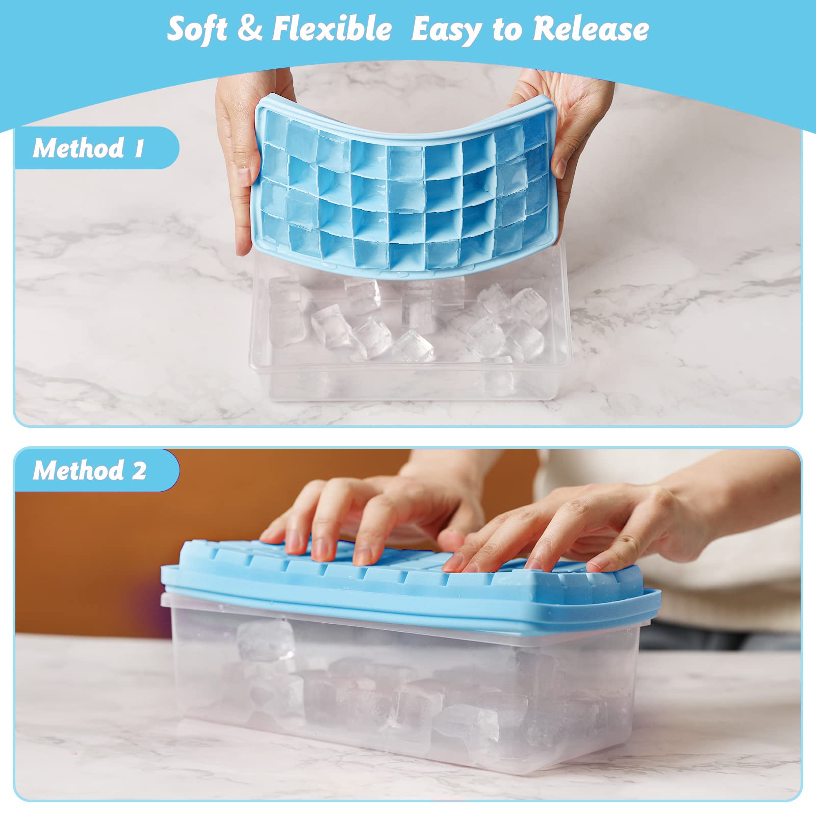 Silicone Ice Cube Tray with Leak-Proof Lid & Storage Bin for Freezer – BPA-Free 36-Piece Nugget Ice Molds, Spill-Resistant Cover & Ice Scoop Container Cover