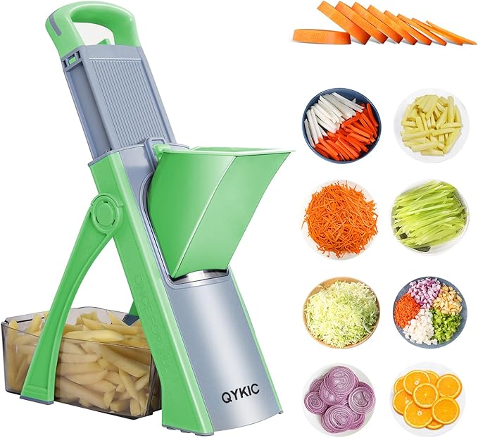 QYKIC Safe Mandoline Slicer Pro for Kitchen with Spiral Shredder 7 in 1