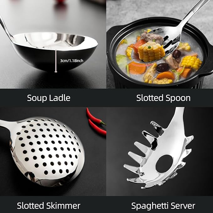 MAXCOOK 18/8 Stainless Steel Cooking Utensil set, 8 Pieces Dishwasher Safe