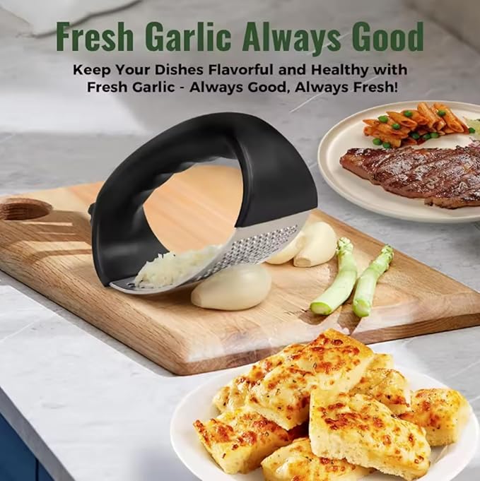 Kitchen Premium Garlic Press Set - Rust Proof & Dishwasher Safe Professional Garlic Mincer Tool - Easy-Squeeze, Easy-Clean with Soft, Ergonomic Handle - Silicone Garlic Peeler(black)