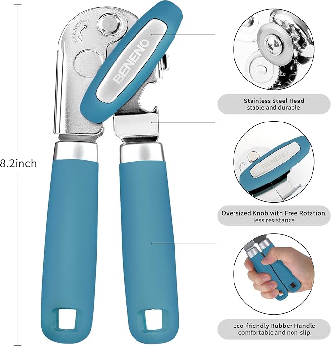 Beneno Heavy Duty Hand Can Opener Manual with Magnet Lid Remover, Aqua