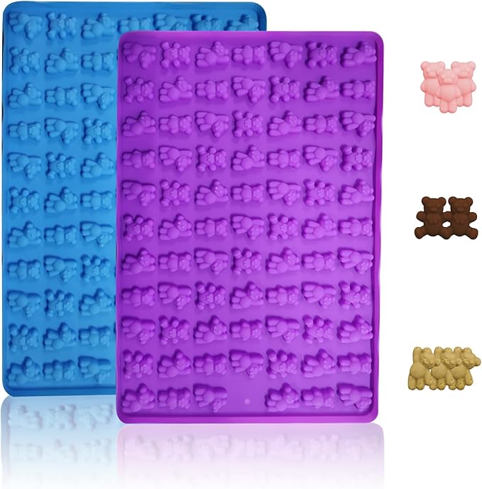 2 PCS Gummy Bear Candy Molds Silicone, 152 Cavity Bear Shape Mini Silicone Gummy Molds for Chocolate, Candy, Biscuits, Cookie, Jelly,Fondant,Ice Cube,Pet Dog Treats Mold
