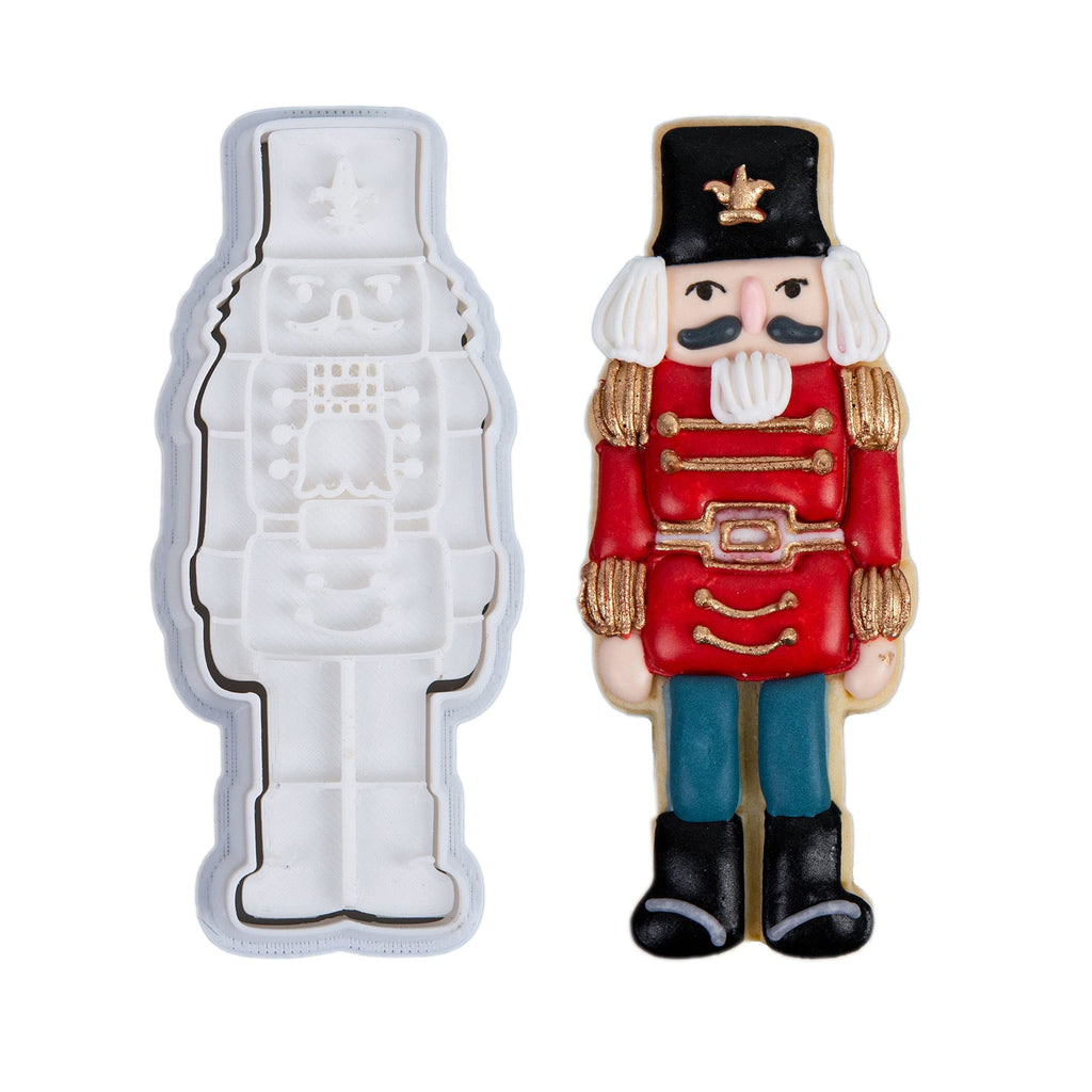 Flycalf Christmas Cookie Cutters Nutcracker Shapes with 3D Stamper Fall Holiday PLA Baking Accessories Cutter Molds Gifts for Kids Decorative Party 3.5" Kitchen Cake Supplies