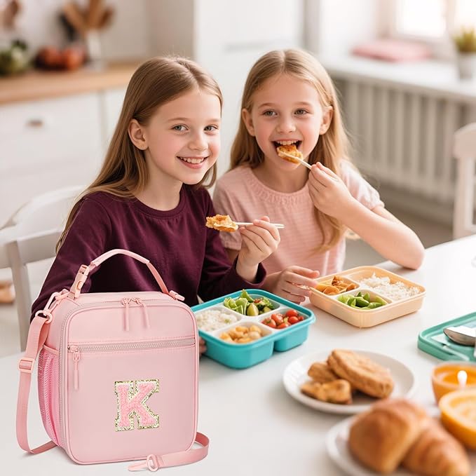 CLOUDWINGS Lunch Box Kids Large Initial Insulated Lunch Bag for Girls