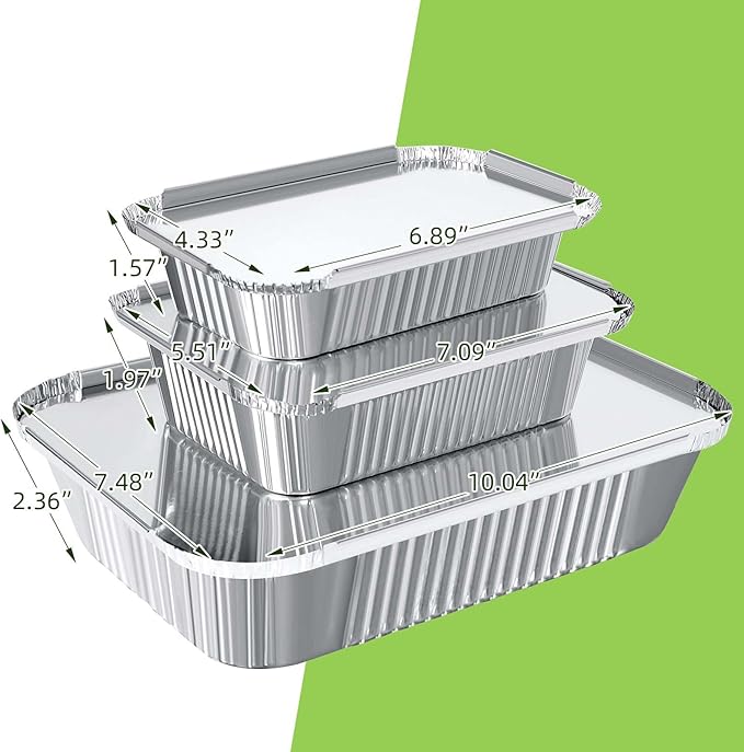 Notwoe® 30 Pack Disposable Aluminum Pans With Lids, 10x7.5 And 7.3x5.3 Square 6.9x4.3 Square Combo Set, Disposable Baking and Cake Pan. (30 Pack w/Lids)