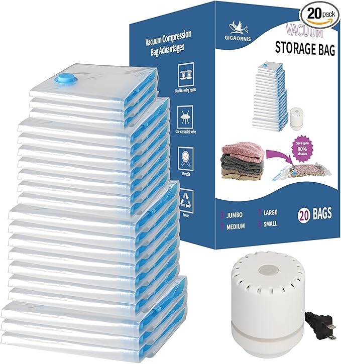 Vacuum Storage Bags 20 Pack Electric Pump, 80% Space Saver Vacuum Seal bags