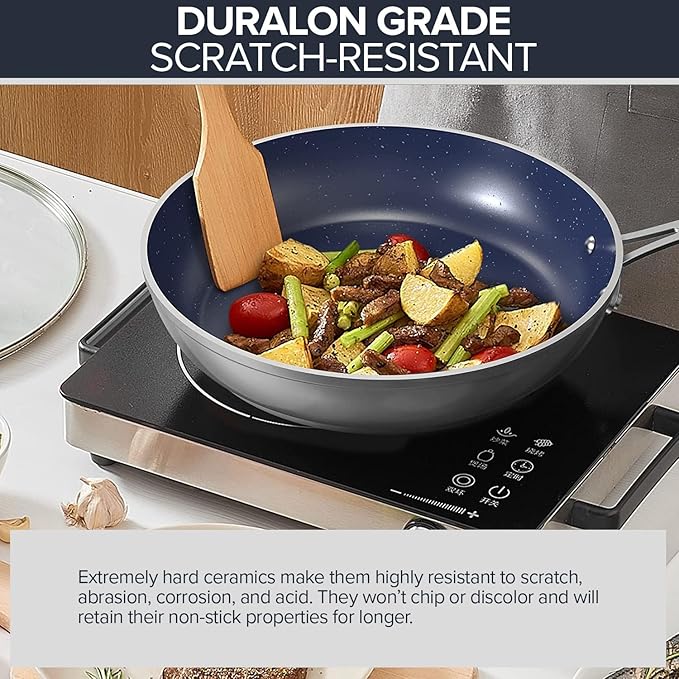 Nuwave 7pc Cookware Set Healthy Duralon Blue Ceramic Nonstick Coated