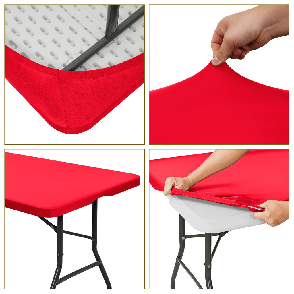 REWOMC 10 Pack Stretch Table Top Cap Cover, Red, 30" x 96"