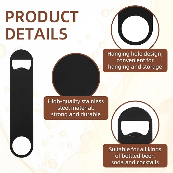 Yugada 100 Pack Flat Beer Bottle Opener 5 inch Stainless Steel Flat Bottle Opener Black Beer Bottle Openers for Bartender Kitchen Bar Restaurant (5 Inch)