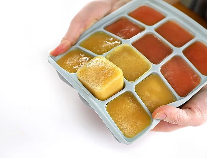 PETINUBE Baby Food Storage Silicone Cubes with Clip-On Lid Freezer Tray Baby Food Soups Purees Ice Easy and Safe Design Made in Korea (20, Ocean Blue)