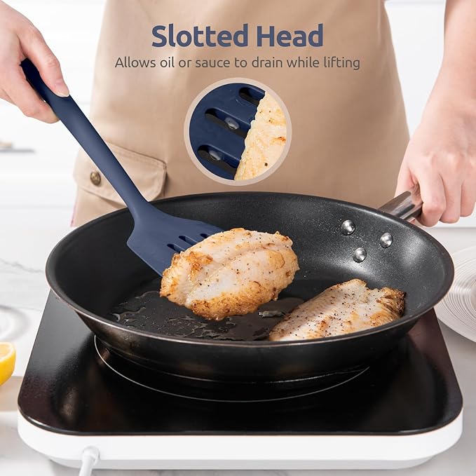 U-Taste Silicone Turner Spatula Set of 2, 13.6"Long/3.7"Wide, Midnight Blue