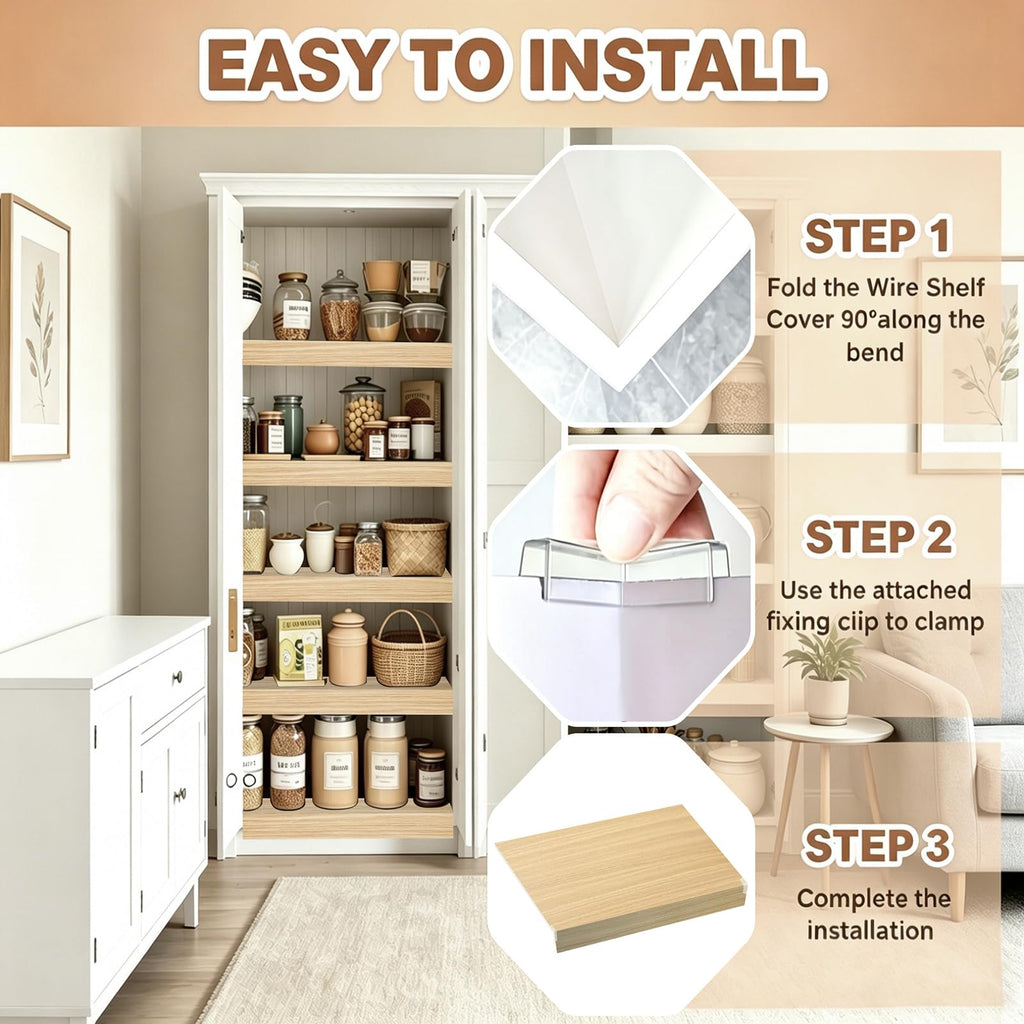 5 Pcs Wire Rack Covers 24x16x3 inch PVC Pantry Shelf Cover 0.31 inch Thick Removable Closet Wire Rack Shelf Covers,Decoration Kitchen Bathroom Office Shelving (Wood Color,24x16x3 inch)