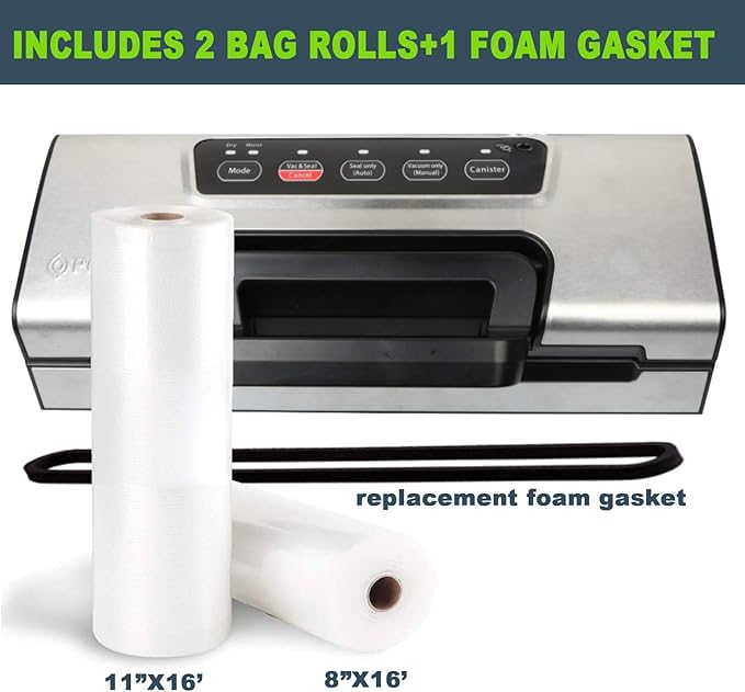 Potane Precision Vacuum Machine,Pro Food Sealer with Built-in Cutter and Bag Storage(Up to 20 Feet Length), Both Auto Manual Options,2 Modes,Includes 2 Bag Rolls 11”x16’ and 8”x16’,Compact Design