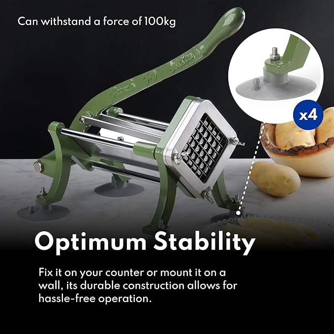 New Star Foodservice Commercial Grade French Fry Cutter with Complete Combo Sets, Die Cast Iron and 18/8 Stainless Steel, 1/4-Inch, 3/8-Inch, 1/2-Inch, 6-Wedge, and 8-Wedge Replacement Blades
