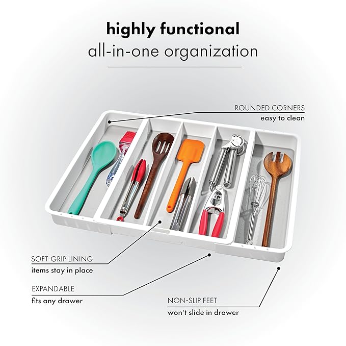 madesmart Classic Expandable Compartment Utensil Tray, White