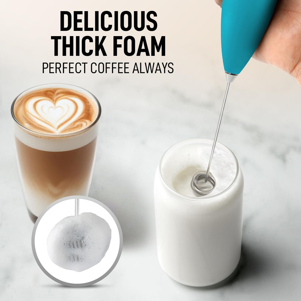 Zulay Powerful Milk Frother for Coffee with Upgraded Titanium Motor - Handheld Electric Whisk, Milk Foamer, Mini Mixer & Coffee Blender for Frappe, Latte, Matcha, No Stand - Ocean Blue